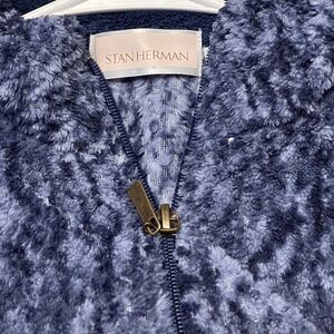 Stan Herman Womens Textured Blue Lightweight Fleece Zip up Jacket Medium